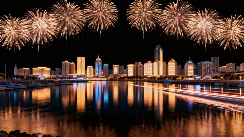 城市夜景烟花绽放图片