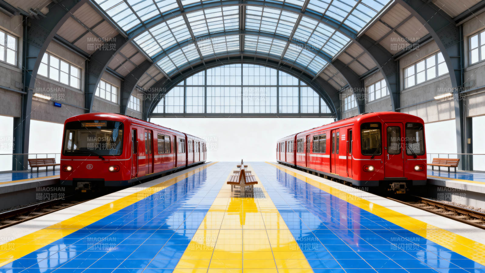 地铁站内双列红车图片