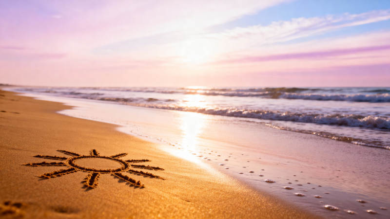 沙滩上的太阳印记图片