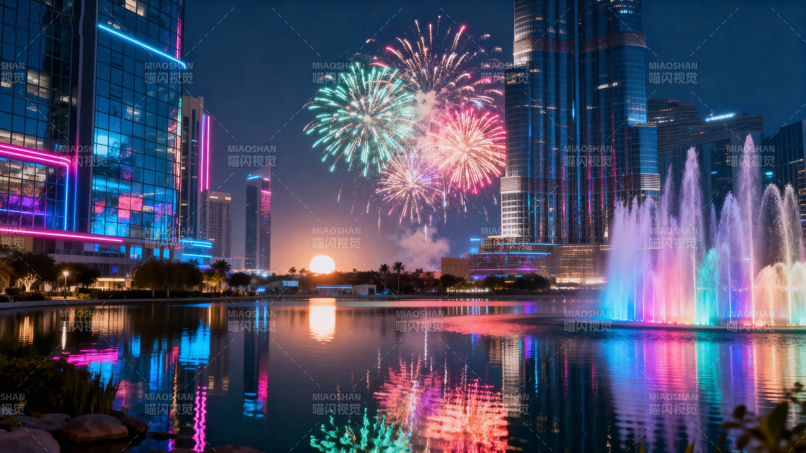 城市夜景烟花秀图片