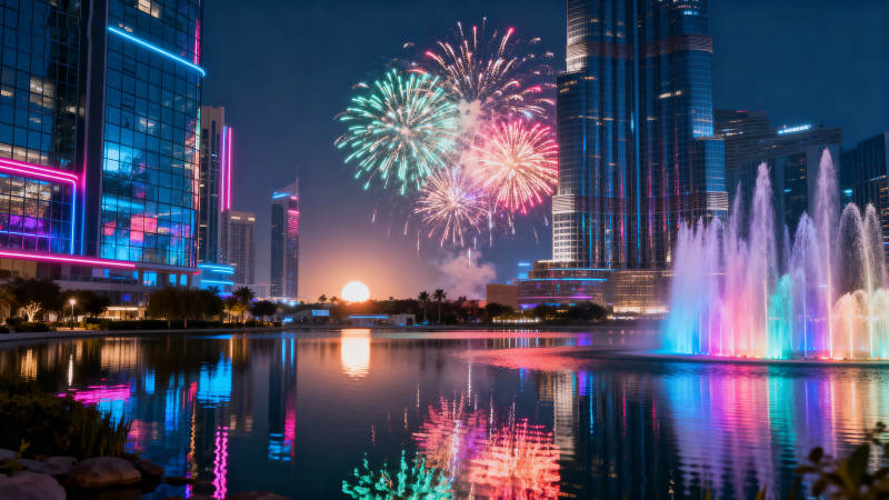 城市夜景烟花秀图片