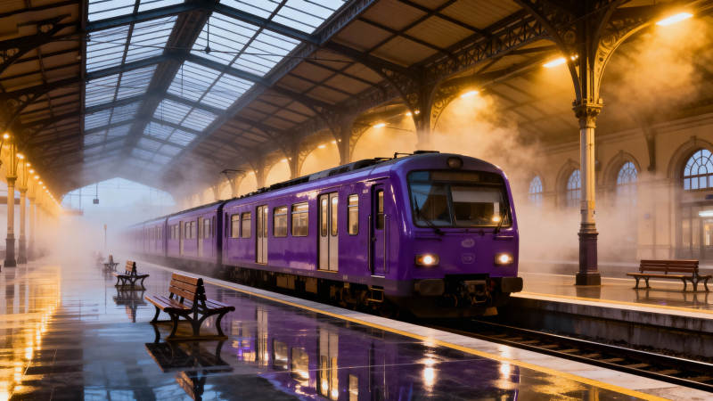 紫电入站 雾气弥漫图片