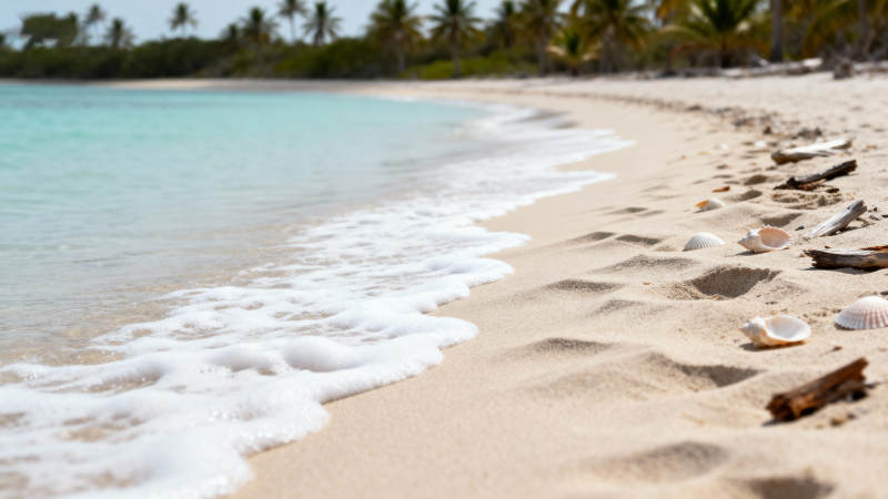 椰林沙滩海浪轻拍图片