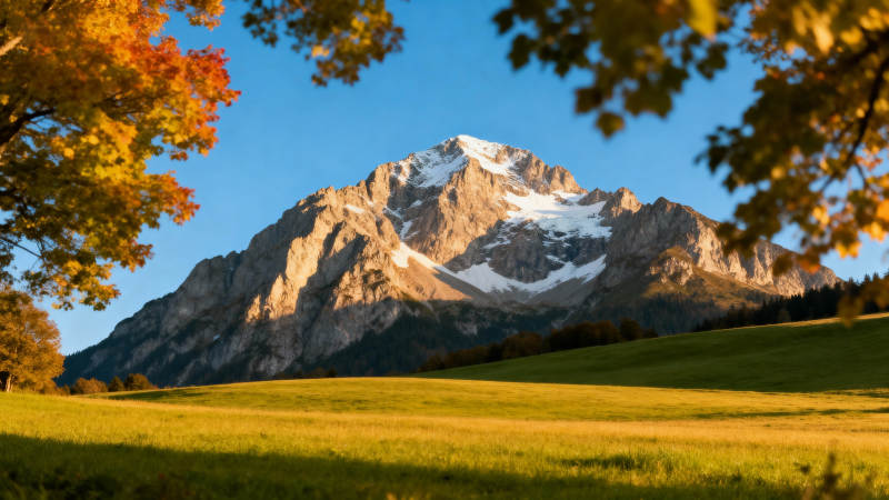秋山雪峰美景图片