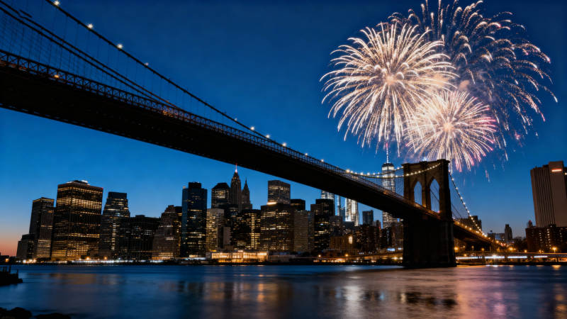 纽约夜景烟花绽放图片