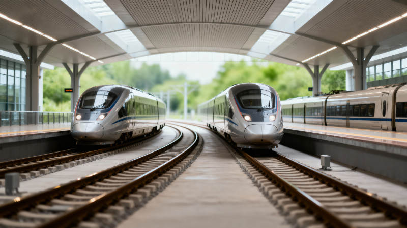 双列高铁并行进站图片