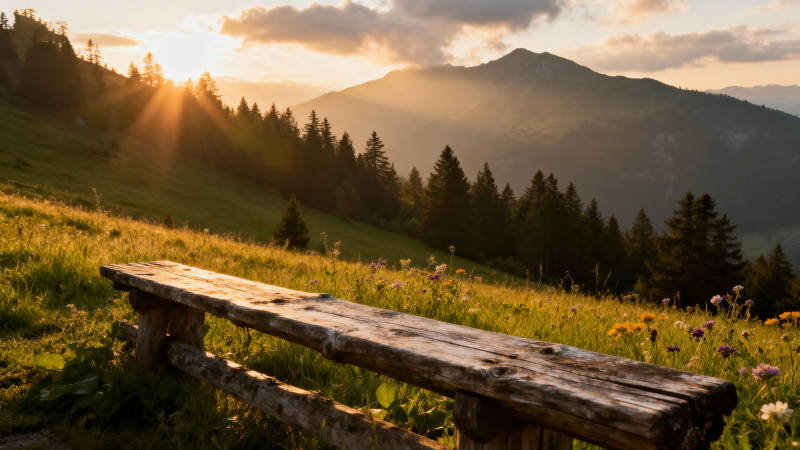 山间日落静谧景图片