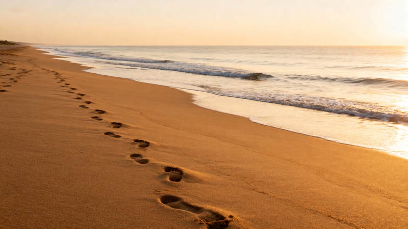 沙滩上的足迹图片