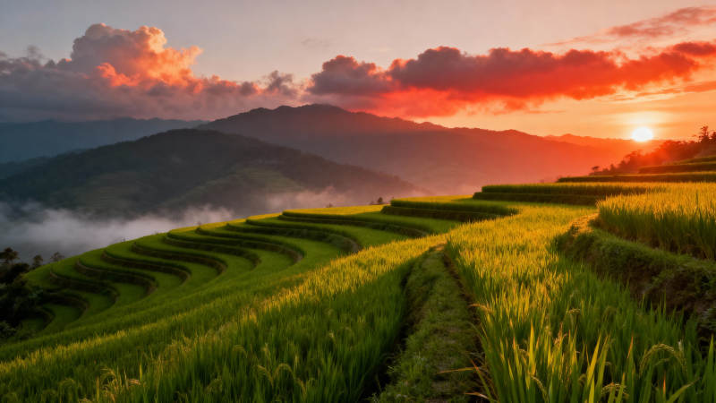 梯田日出美景图片