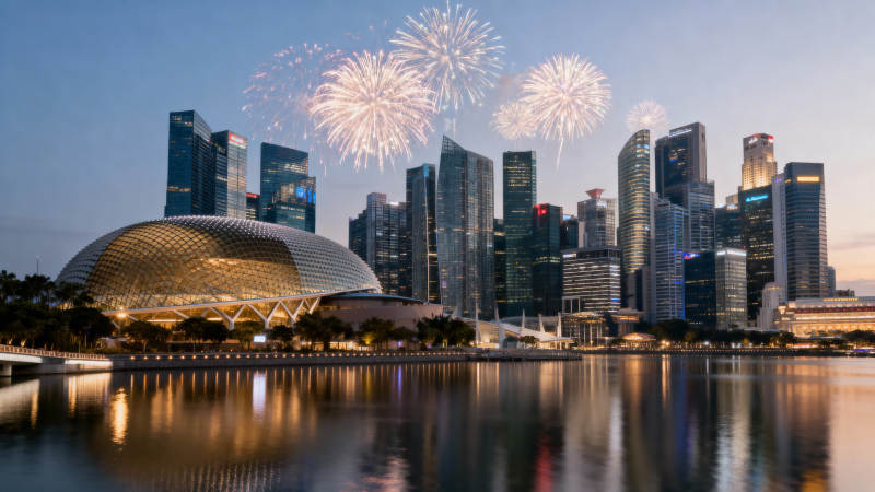 新加坡夜景烟花绽放图片