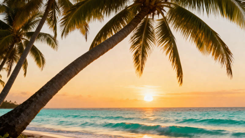 椰林日落海景图片