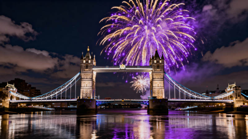 伦敦塔桥烟花夜图片