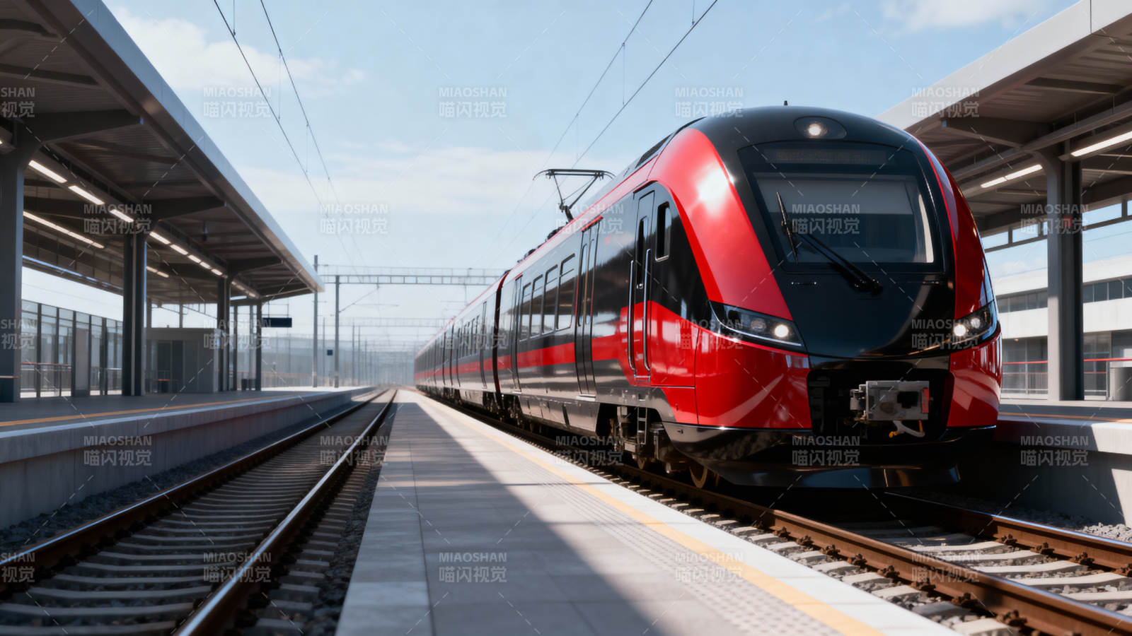 红色列车进站图片
