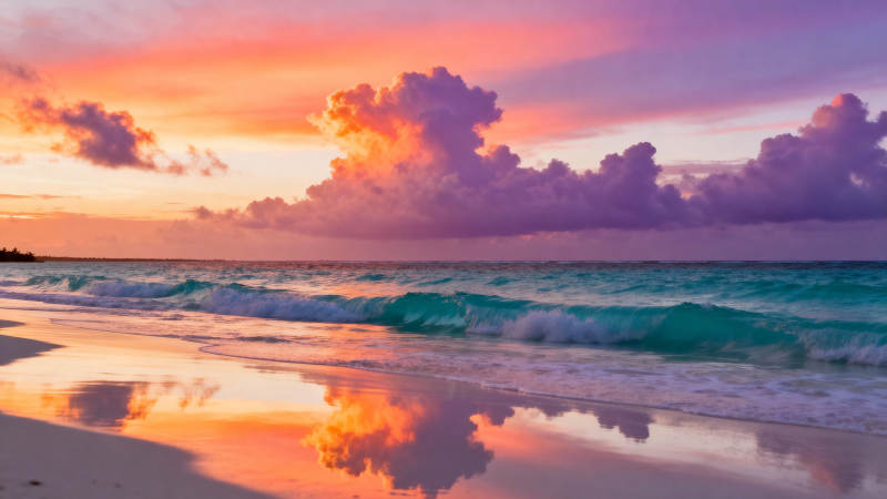 夕阳海滩美景图片