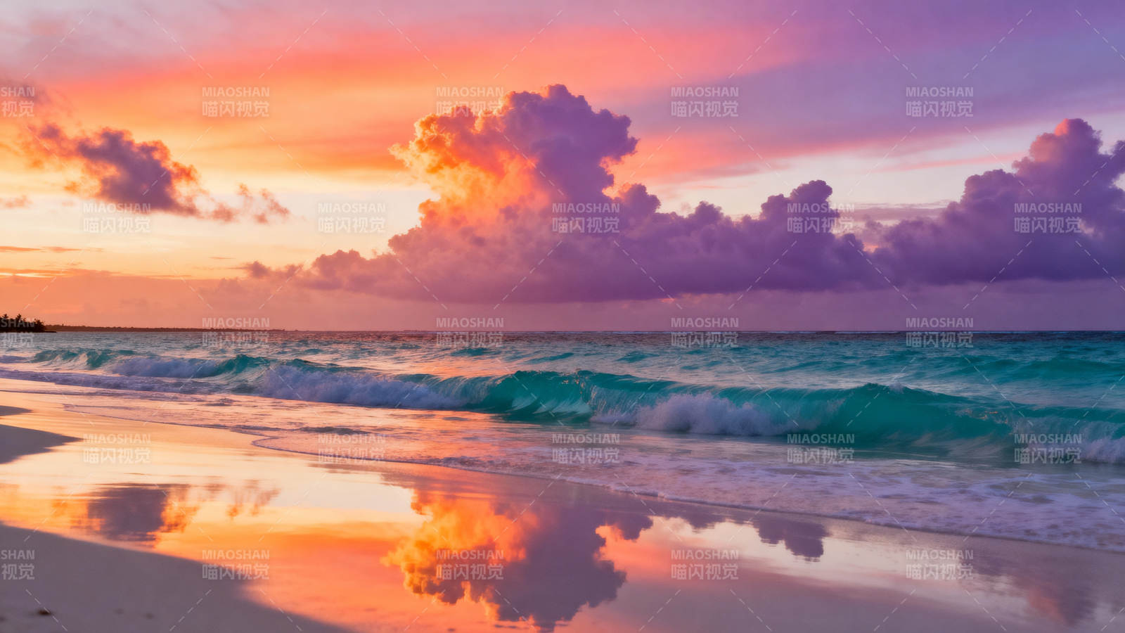 夕阳海滩美景图片