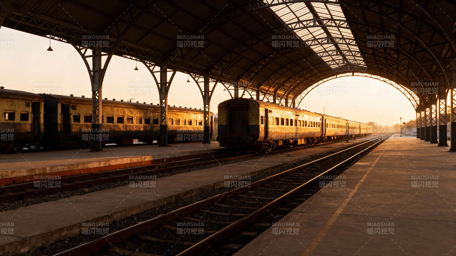 黄昏车站静谧景图片