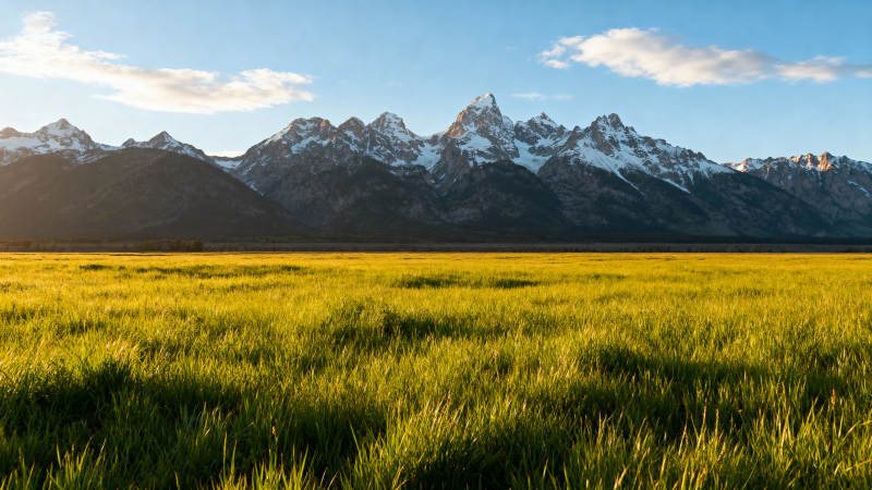 雪山草原晨光图片