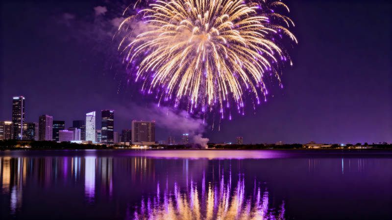 烟花映夜城图片