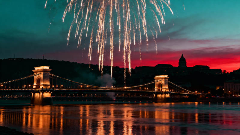 布达佩斯夜景烟花图片
