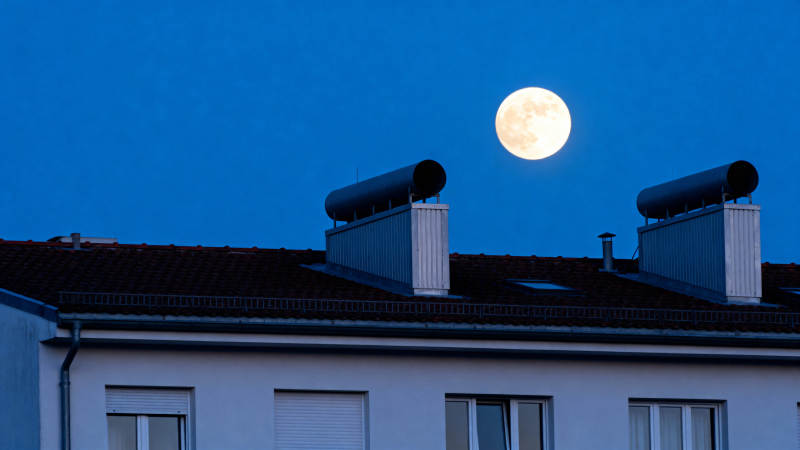 月升屋顶夜景图片