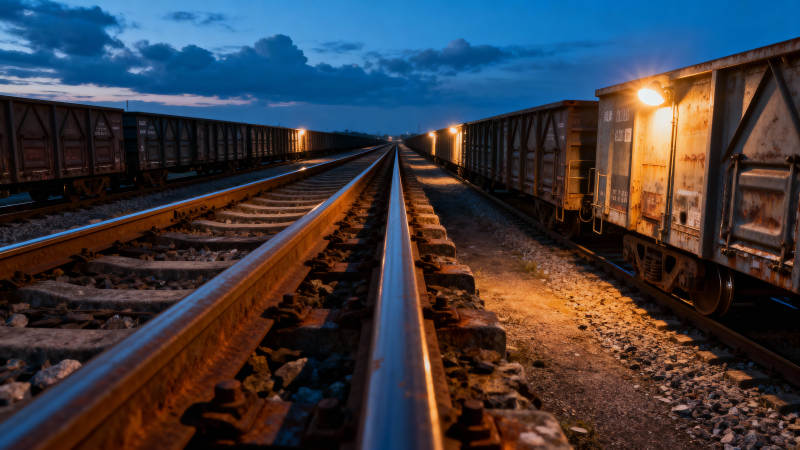 夜幕下的铁轨延伸图片