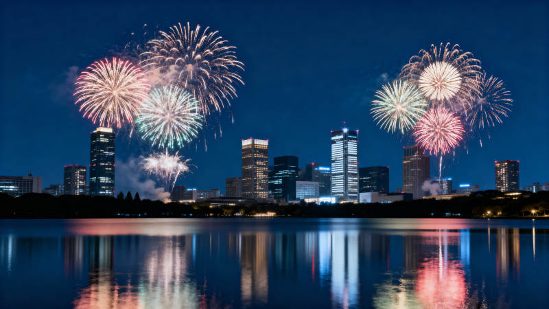 夜空烟花映城市图片