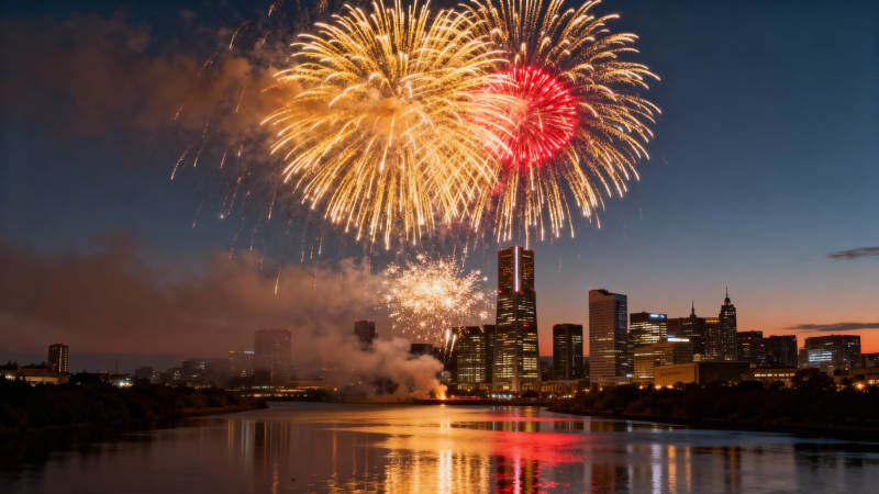 城市夜空烟花绽放图片
