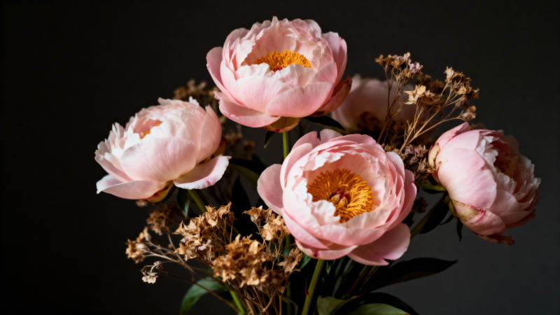 粉嫩芍药静谧绽放图片