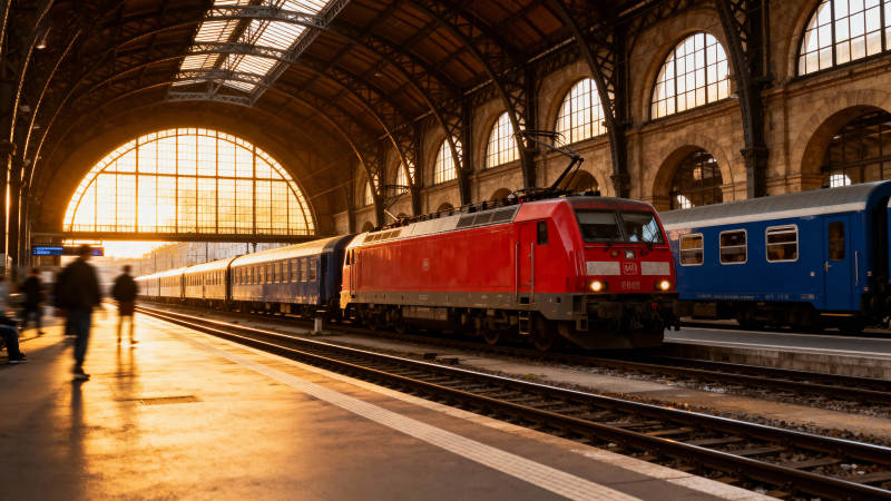 火车站夕阳列车图片