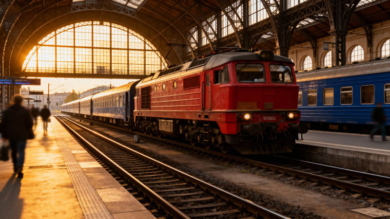 夕阳下的火车站图片