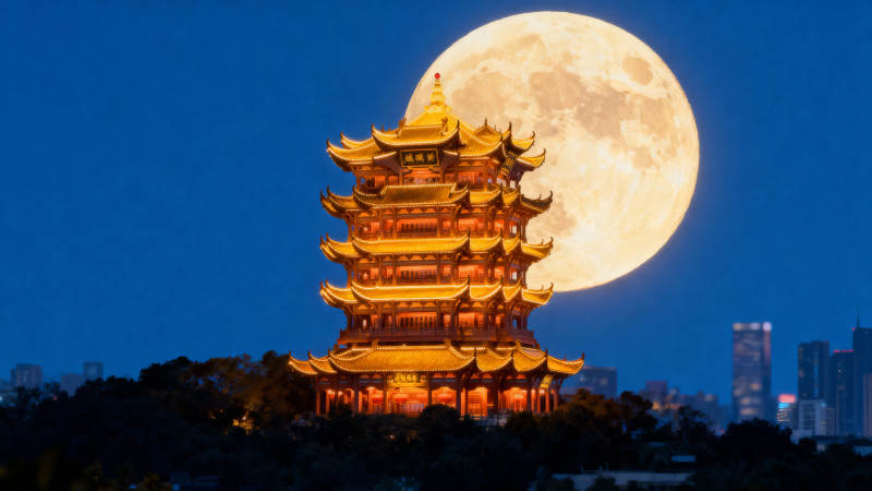 黄鹤楼映明月图片