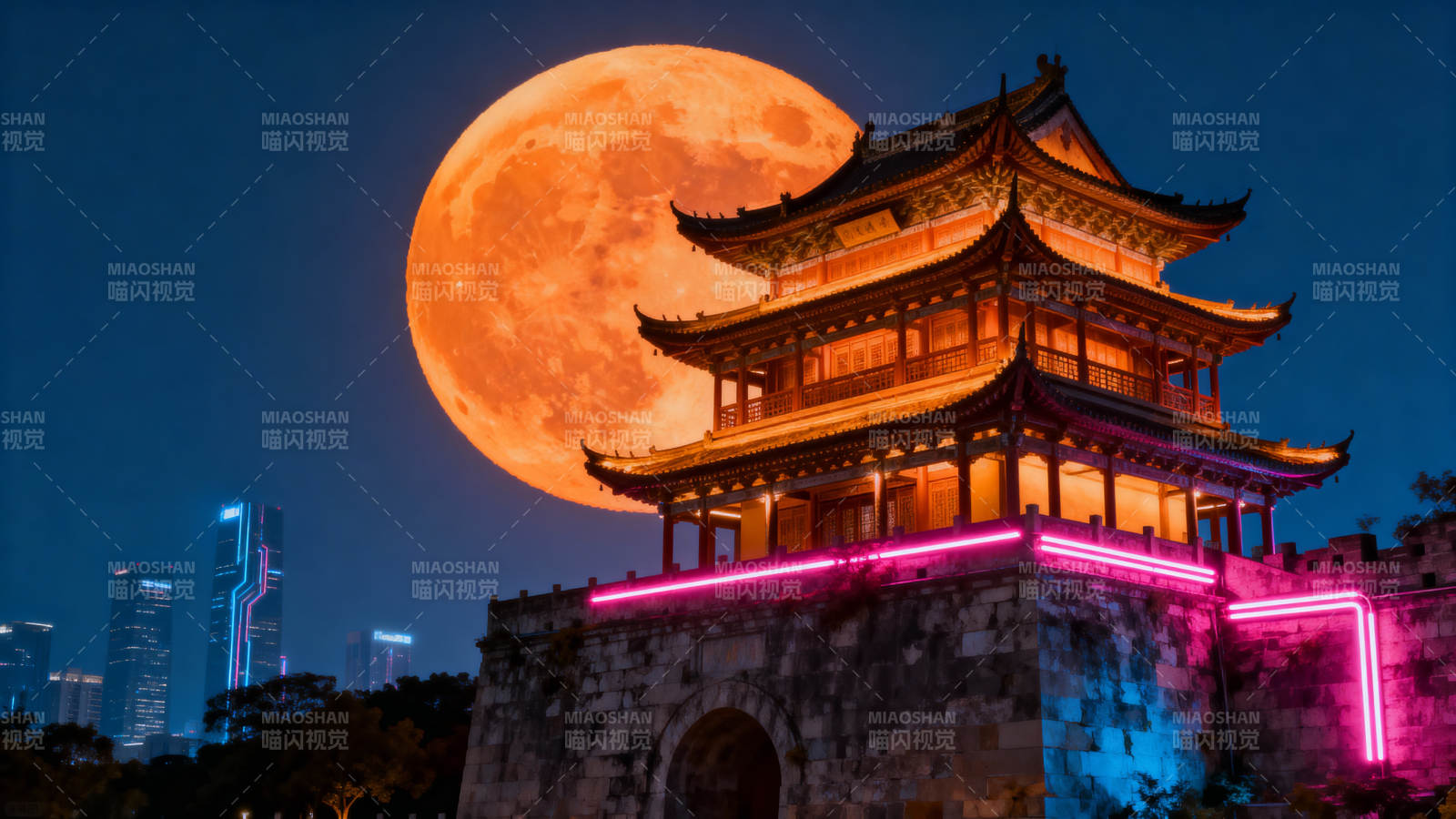 明月映古塔图片