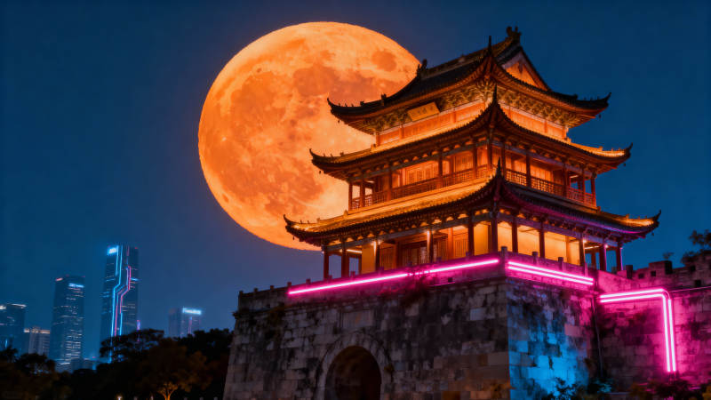 明月映古塔图片