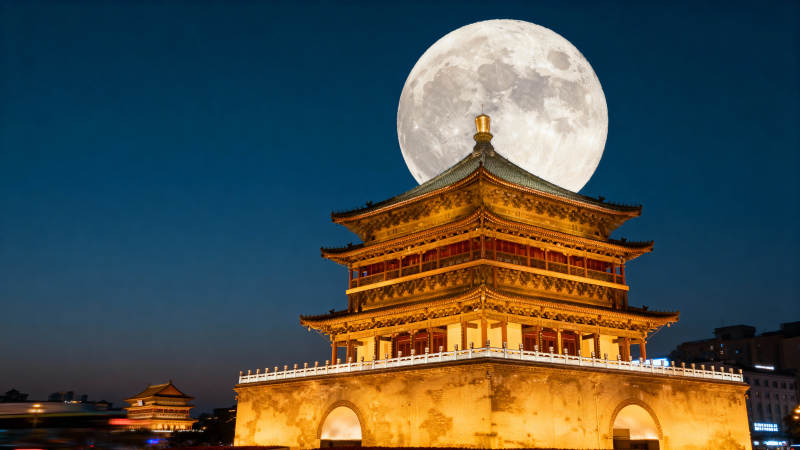 明月映钟楼图片