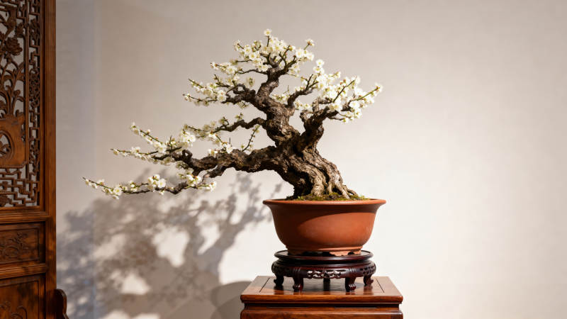 梅花盆景静雅绽放图片