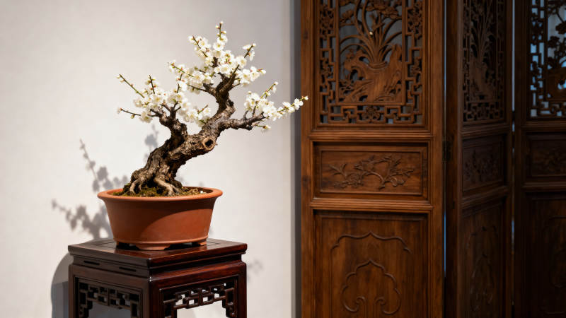 梅花盆景雅致绽放图片