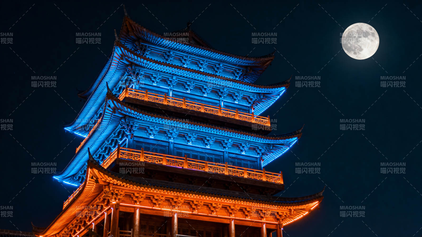 月下古塔夜景图片