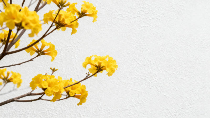 黄花绽放墙边图片