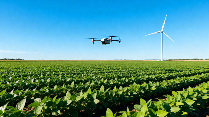 无人机巡田 风车相伴图片