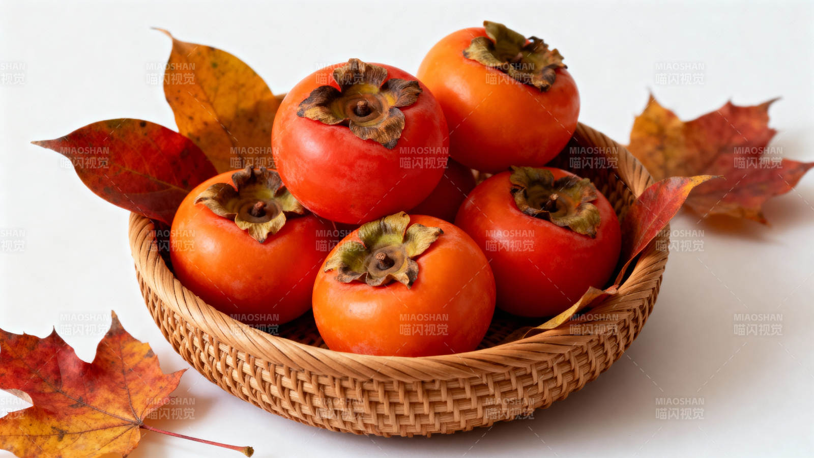 秋日柿子篮图片