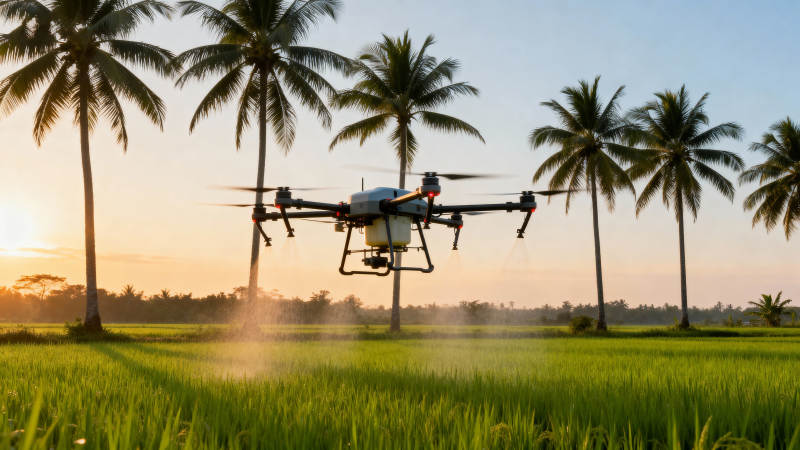 无人机喷洒稻田图片