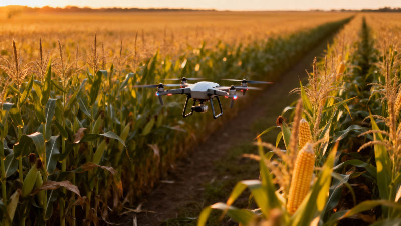 无人机飞越玉米田图片