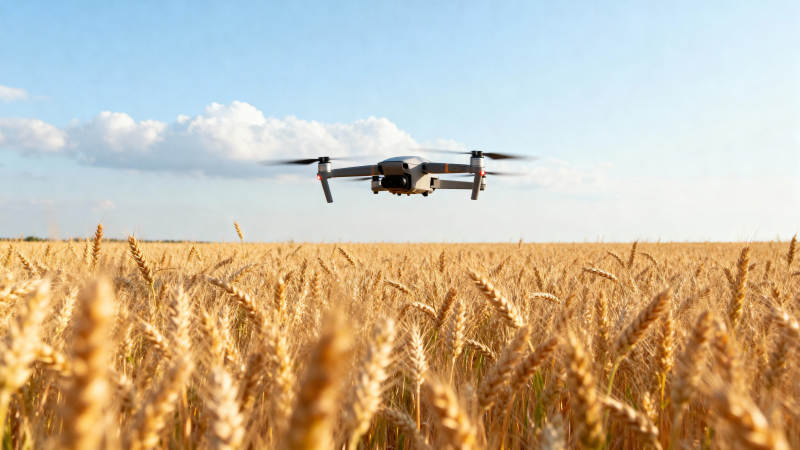 无人机飞越麦田图片