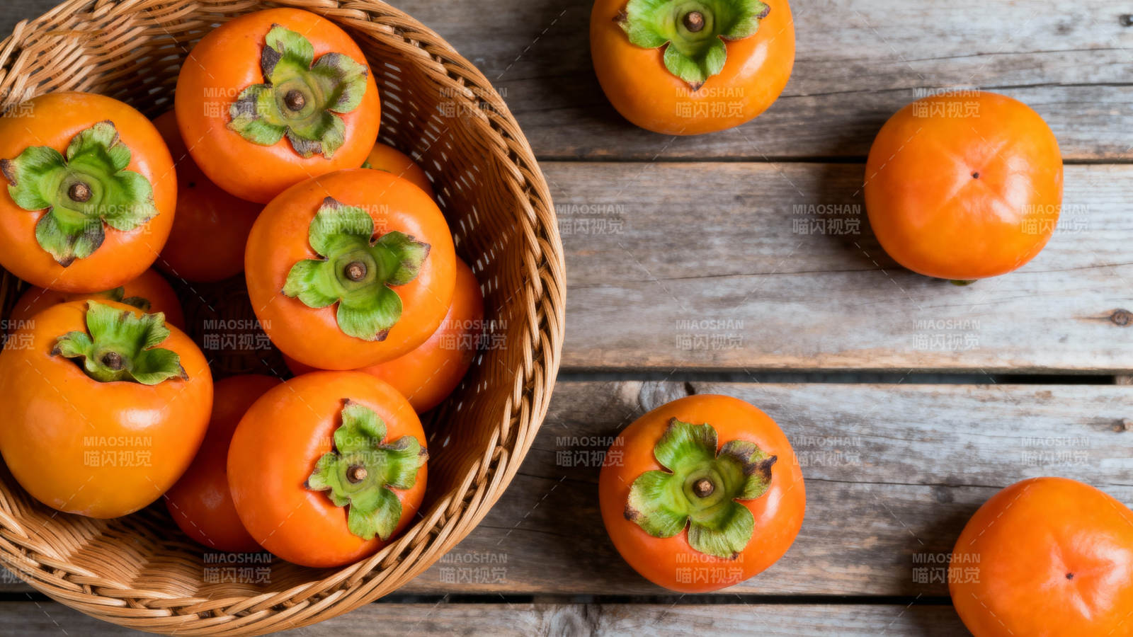 篮中柿子鲜橙色图片