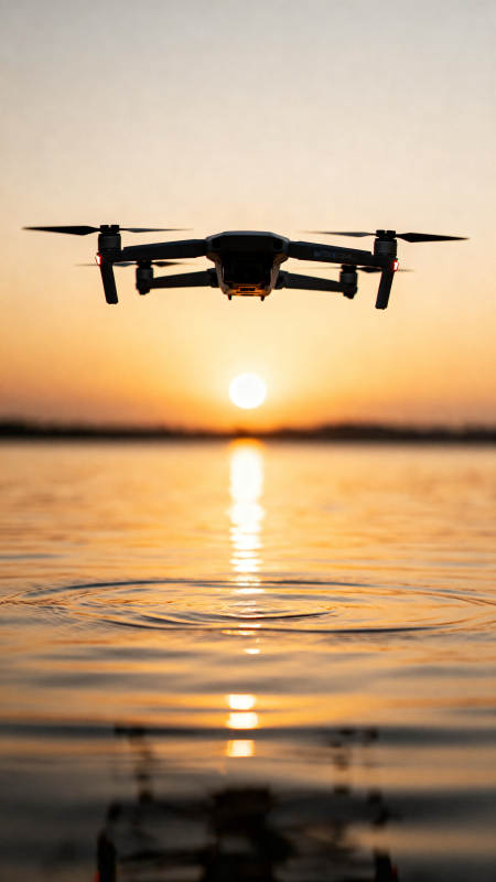 无人机掠水日落图片