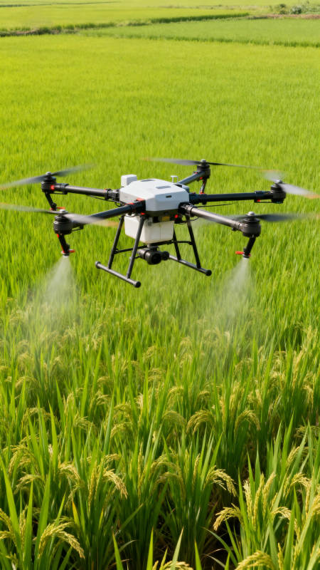 无人机喷洒稻田图片