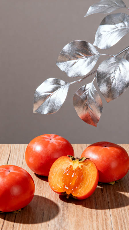 柿子与银叶静物图片