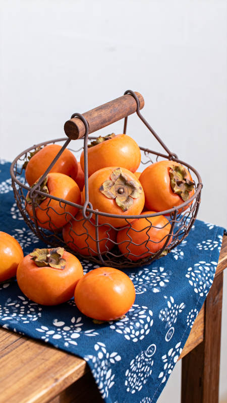 柿子篮中盛满秋意图片