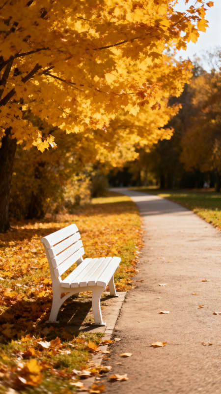 秋日长椅静谧景图片