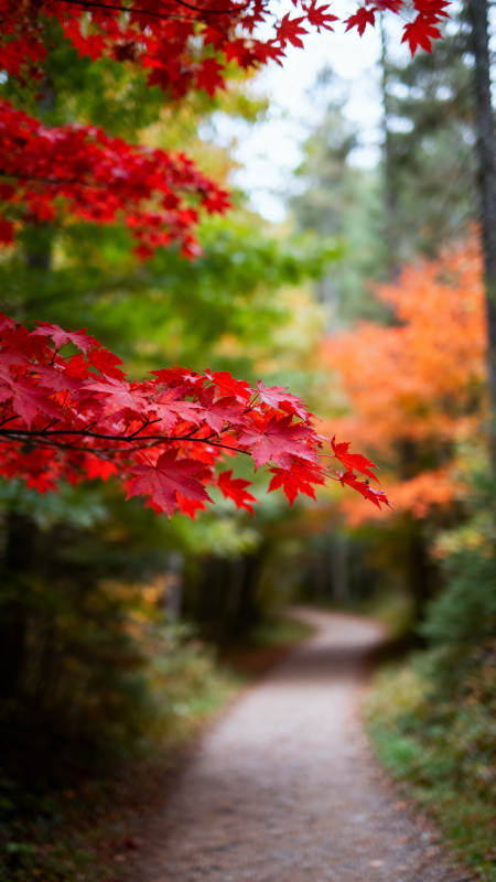 秋林小径红叶纷飞图片